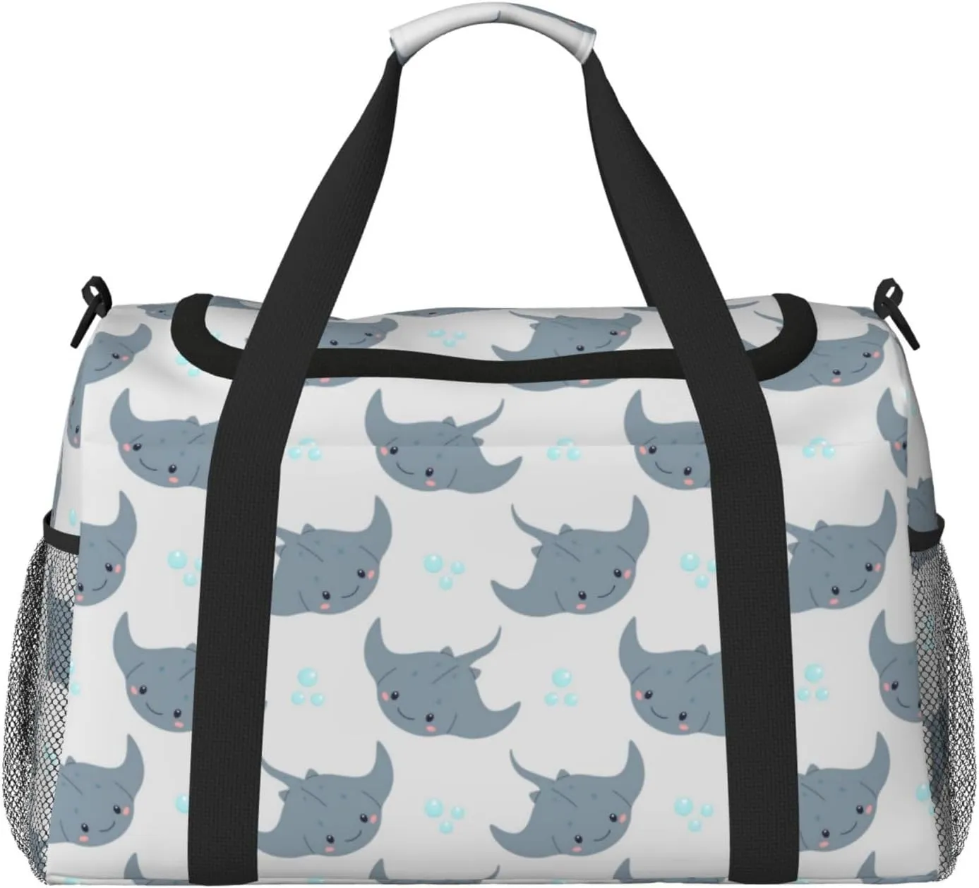 Duffle Bag for Travel, cute stingray bubbles grey Weekender Overnight Duffel Bag, Carry On Bag Gym Bag for Women Men, Personal Item Travel Bag