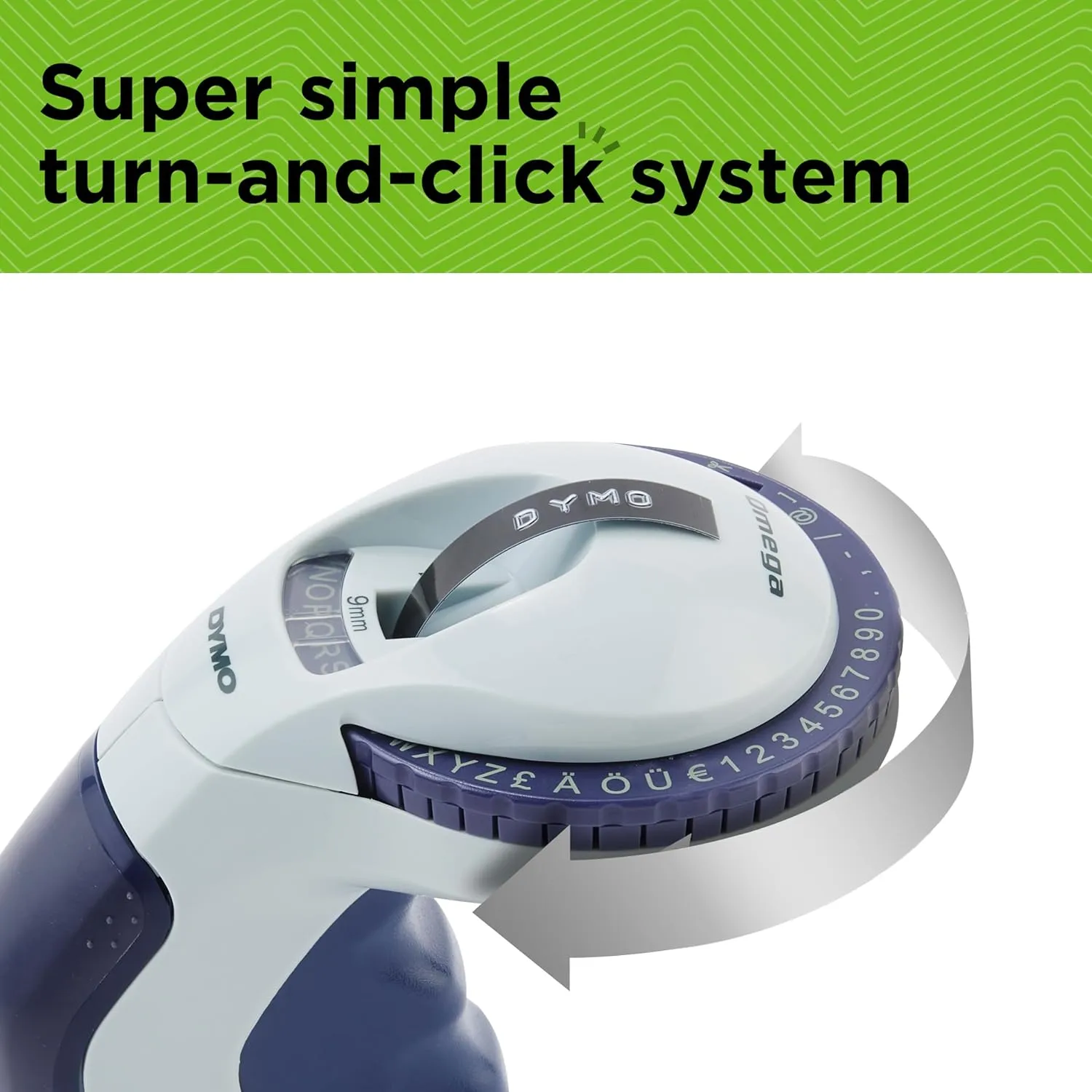 Dymo Embossing Label Maker with 3 Label Tapes | Omega Label Maker Starter Kit | Small, Ergonomic Design with Turn Click Wheel | for Home, DIY & Crafting (£/€, Ä, Ö & Ü)