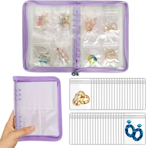 Earring Organizer Case Travel Jewelry Organizer Transparent Jewelry Storage Book for Necklace Bracelet Ring Holder with Small Clear Zippered Pouch