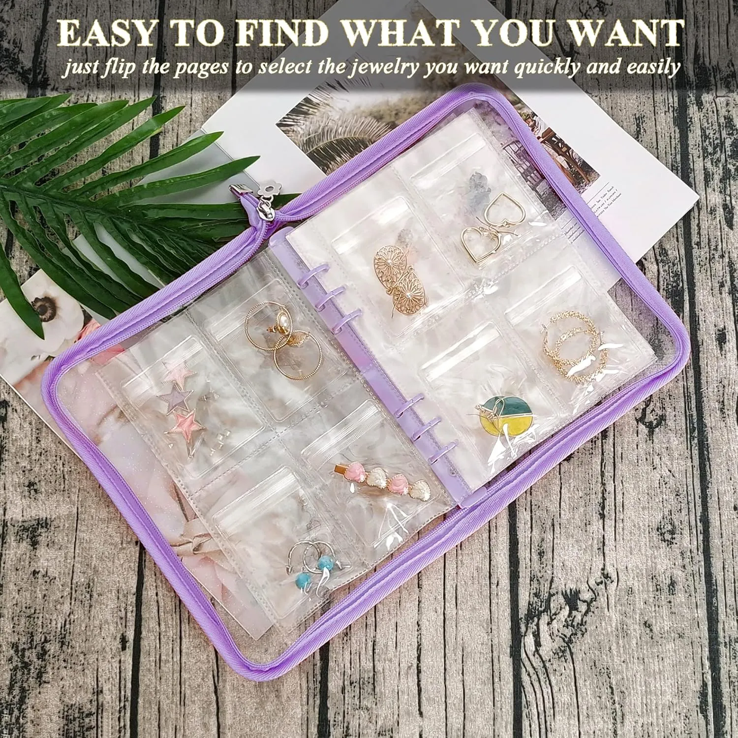 Earring Organizer Case Travel Jewelry Organizer Transparent Jewelry Storage Book for Necklace Bracelet Ring Holder with Small Clear Zippered Pouch