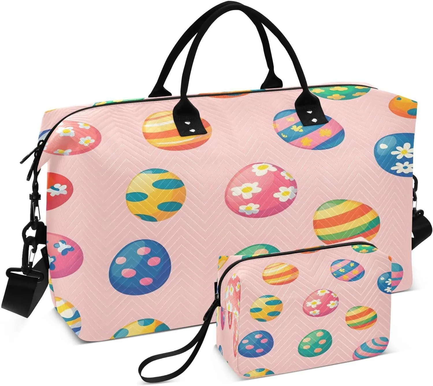 Easter Eggs Travel Duffel Bags 2PCS,Sports Duffel Bags for Men Women,Weekender Overnight Bag Gym Tote Bag with Toiletry Bag