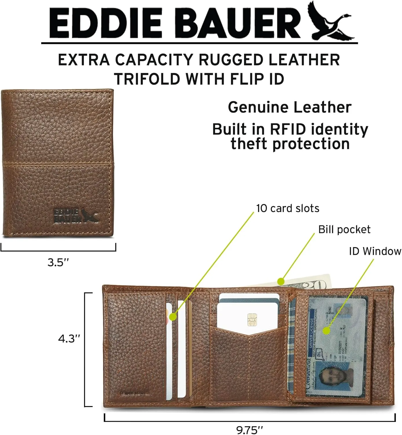 Eddie Bauer Men Signature Leather Trifold Wallet