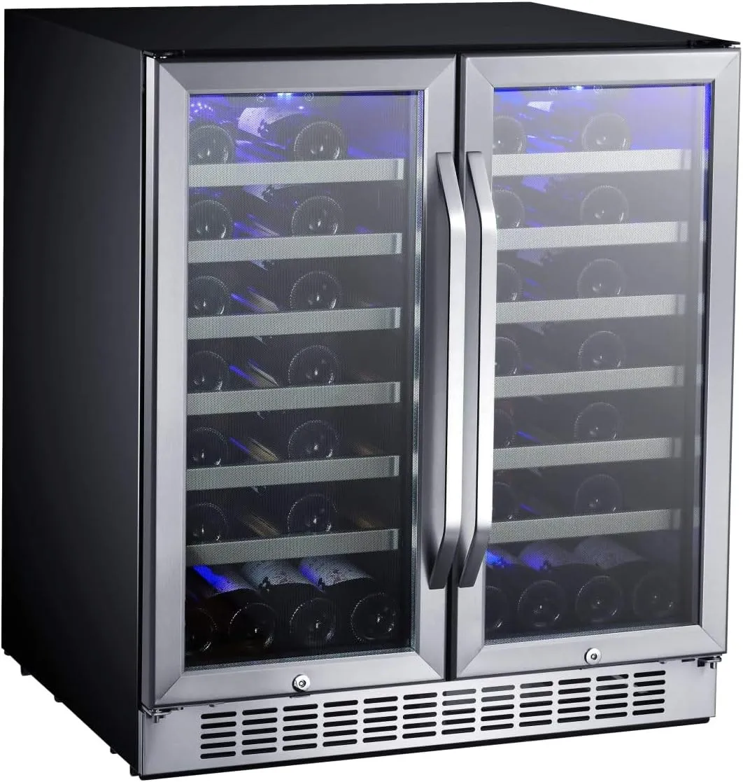 EdgeStar CWR5631FD 30-Inch 56 Bottle Built-In Dual Zone French Door Wine Cooler