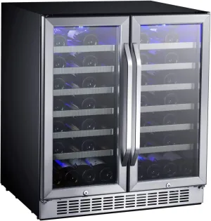 EdgeStar CWR5631FD 30-Inch 56 Bottle Built-In Dual Zone French Door Wine Cooler