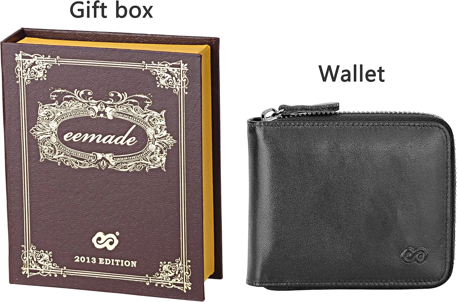EE Men's Leather Zipper Wallet RFID Blocking Zip Around Wallet Bifold Multi Card Holder Purse black