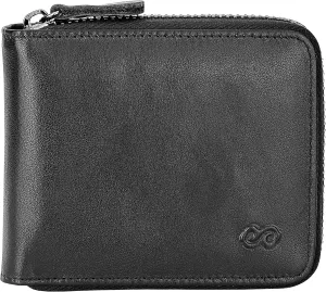EE Men's Leather Zipper Wallet RFID Blocking Zip Around Wallet Bifold Multi Card Holder Purse black