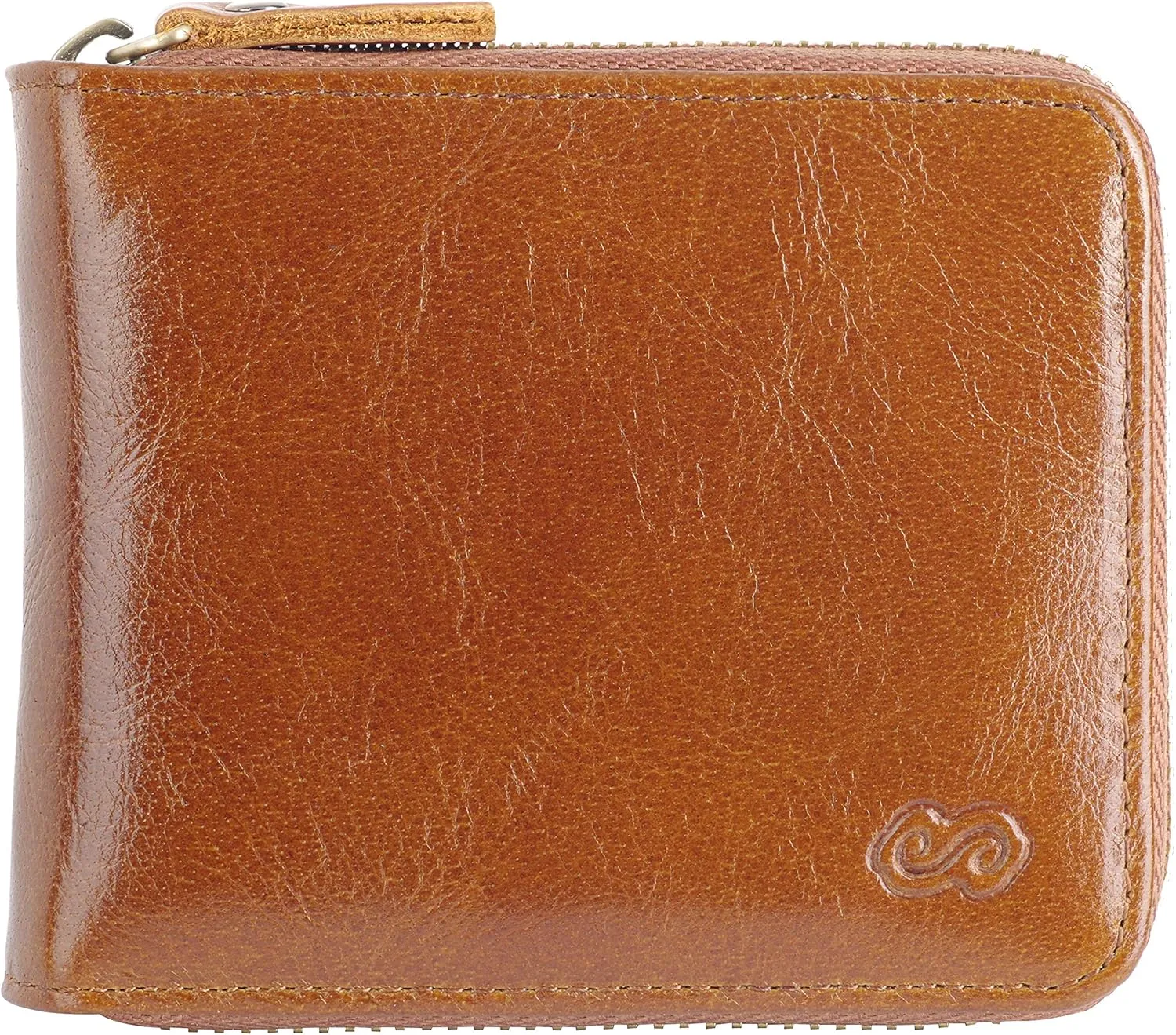 EE Men's Leather Zipper Wallet RFID Blocking Zip Around Wallet Bifold Multi Card Holder Purse (Dark khaki)