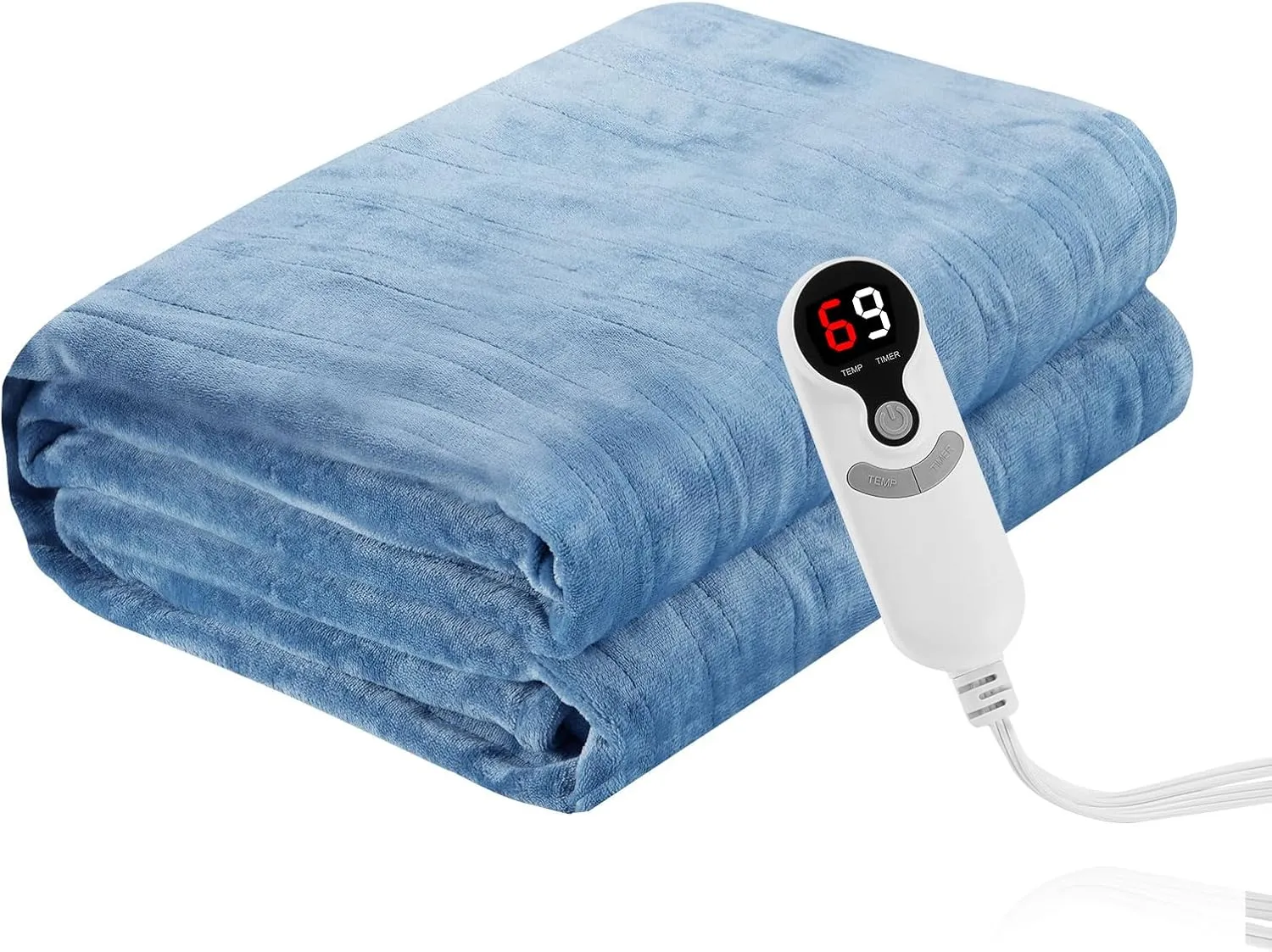 Electric Heated Blanket 62”x84” Twin Size, Soft Flannel with 6 Heating Settings 10 Hours Auto-Off, Fast-Heating, Machine Washable, Blue