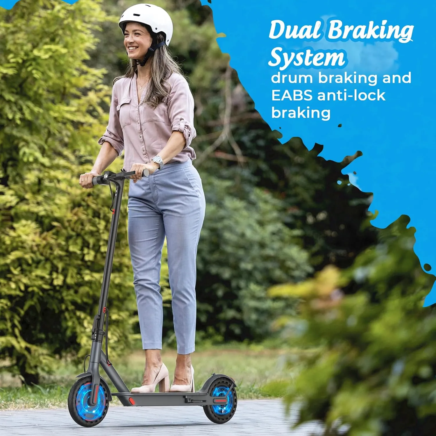 Electric Scooter, 10" /8.5" Solid Tires, 500W/350W Motor,19/22Mph, 22/28/52 Miles Long Range, Folding E-Scooter with Dual Suspension and Braking System