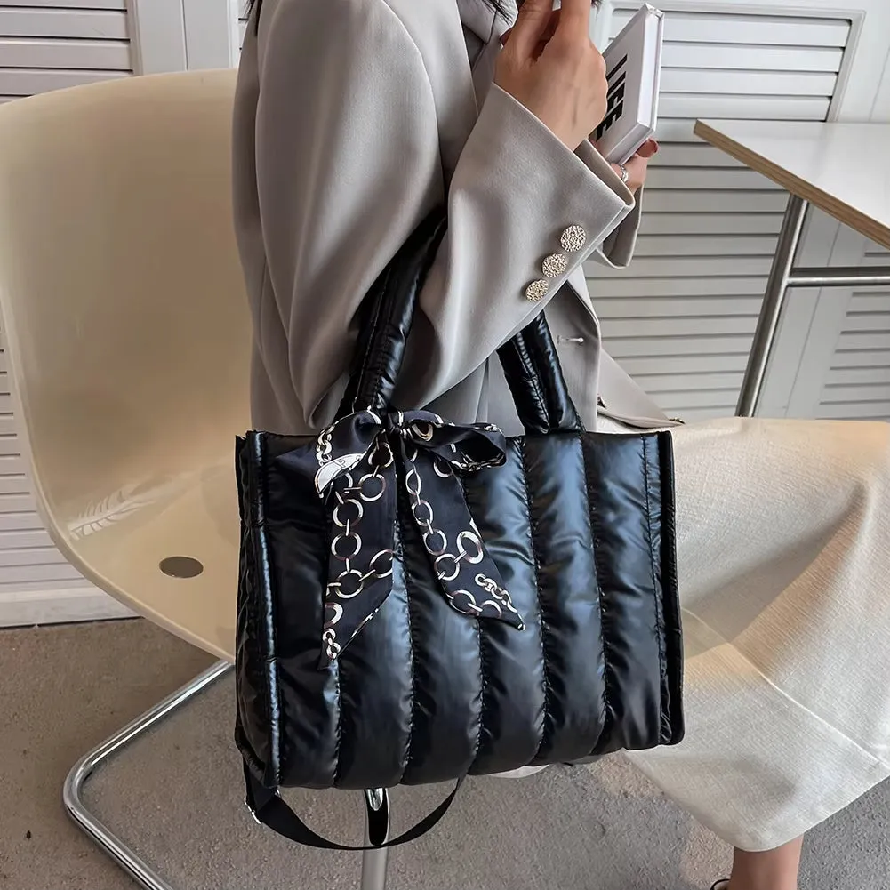 Elena | Quilted Nylon Crossbody Handbag with Silk Scarf Accent