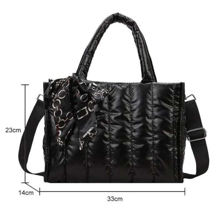 Elena | Quilted Nylon Crossbody Handbag with Silk Scarf Accent