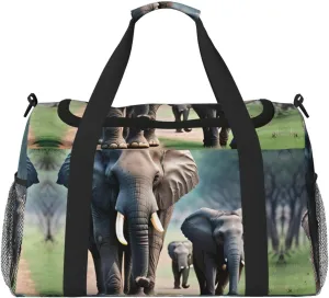 Elephant Family Travel Tote Bag – Large Reusable Shopping Bag, Vacation Tote, Sports Duffel Bag with Adjustable Crossbody Strap