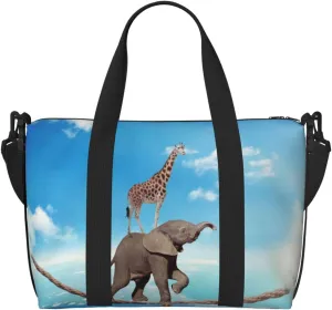 Elephant Giraffe Overcomes Fear By Walking On High Rope Carry on Luggage Travel Bag Travel Bag for Women Men Large Duffle Bag for Travel Bag for Travel, Business Trips, Work, Gym
