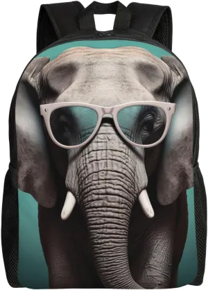 Elephant With Glasses Travel Laptop Backpack Waterproof Lightweight Cute Backpack For Women Men Casual Daypack