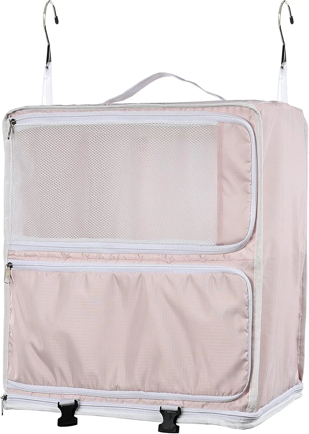 ELEZAY Hanging Packing Cubes Portable Closet 3-Shelf Travel Collapsible Compression Garment Organizer for Carry-on Luggage Suitcase Space Saver Bag XX-Large_No Side Pockets, Blush Pink