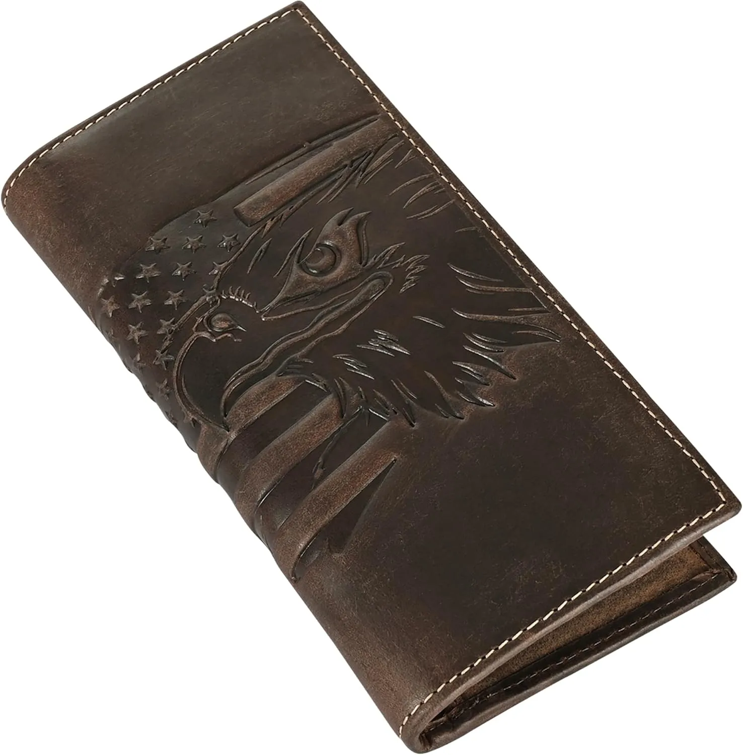 ELIZO Leather Long Wallet for Men Western Wallet Rodeo Mens Wallet Flat Bifold Wallets for Men Biker Billfold Wallet for Men Cowboy Wallet RFID Wallet for Men with Credit Card Holder