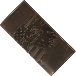 ELIZO Leather Long Wallet for Men Western Wallet Rodeo Mens Wallet Flat Bifold Wallets for Men Biker Billfold Wallet for Men Cowboy Wallet RFID Wallet for Men with Credit Card Holder