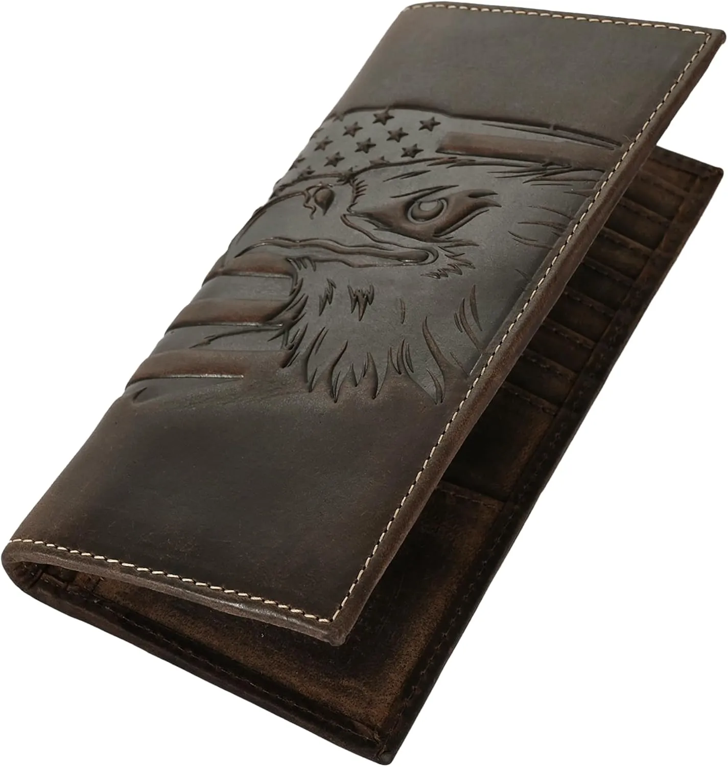 ELIZO Leather Long Wallet for Men Western Wallet Rodeo Mens Wallet Flat Bifold Wallets for Men Biker Billfold Wallet for Men Cowboy Wallet RFID Wallet for Men with Credit Card Holder