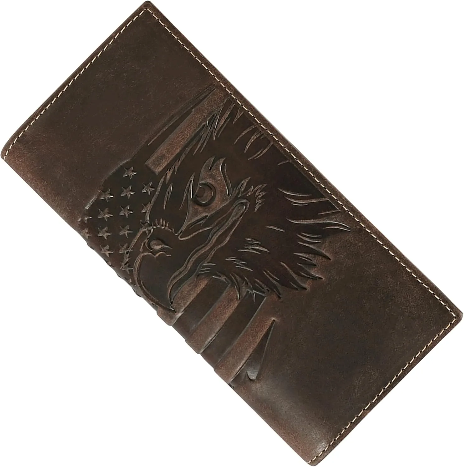 ELIZO Leather Long Wallet for Men Western Wallet Rodeo Mens Wallet Flat Bifold Wallets for Men Biker Billfold Wallet for Men Cowboy Wallet RFID Wallet for Men with Credit Card Holder