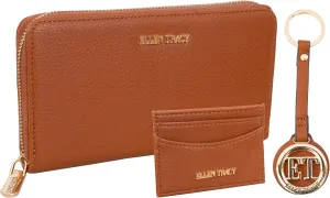 ELLEN TRACY Wallet, Key Fob, & ID Card Holder 3 Piece Gift Box Set (Cognac)