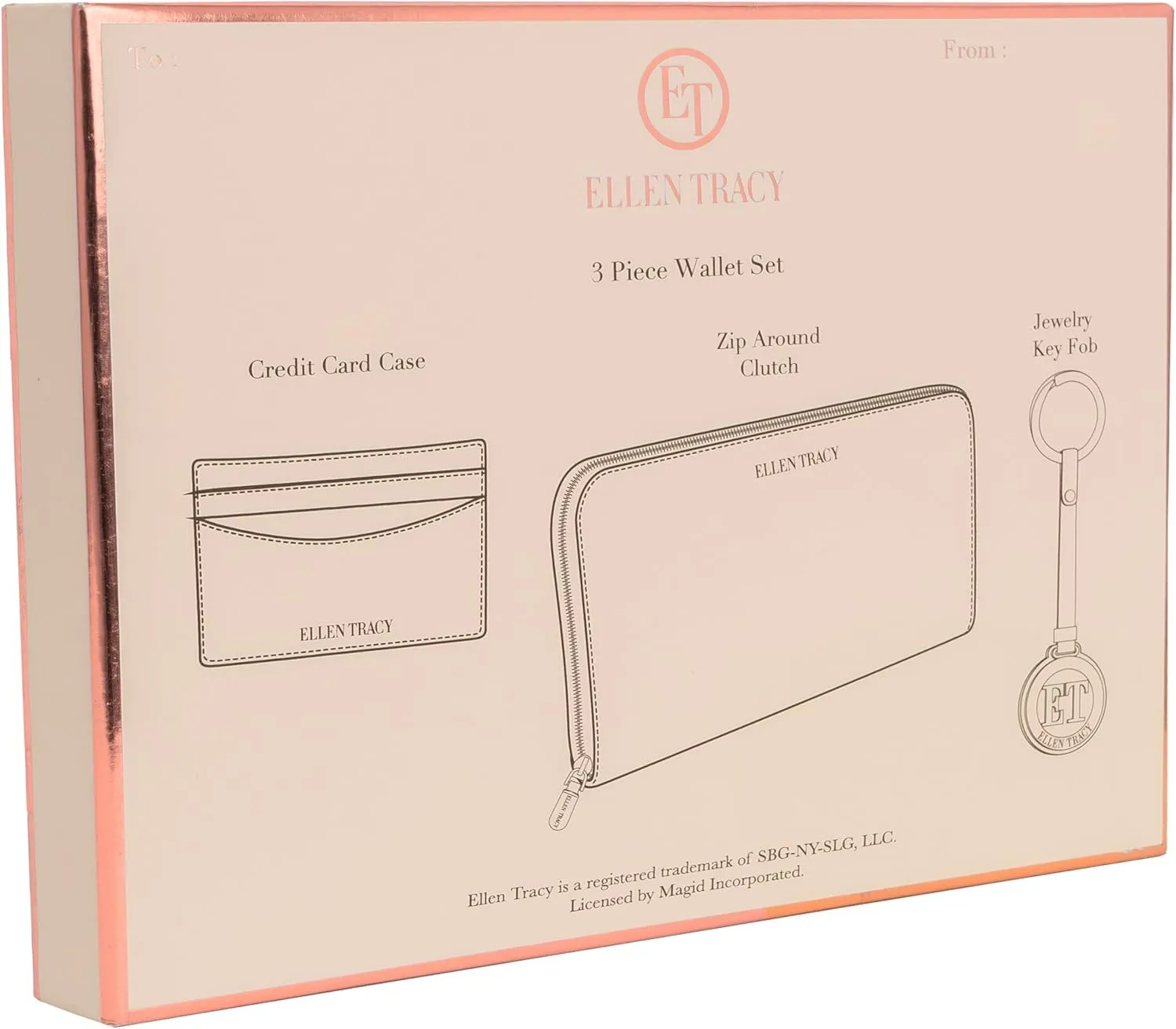 ELLEN TRACY Wallet, Key Fob, & ID Card Holder 3 Piece Gift Box Set (Cognac)
