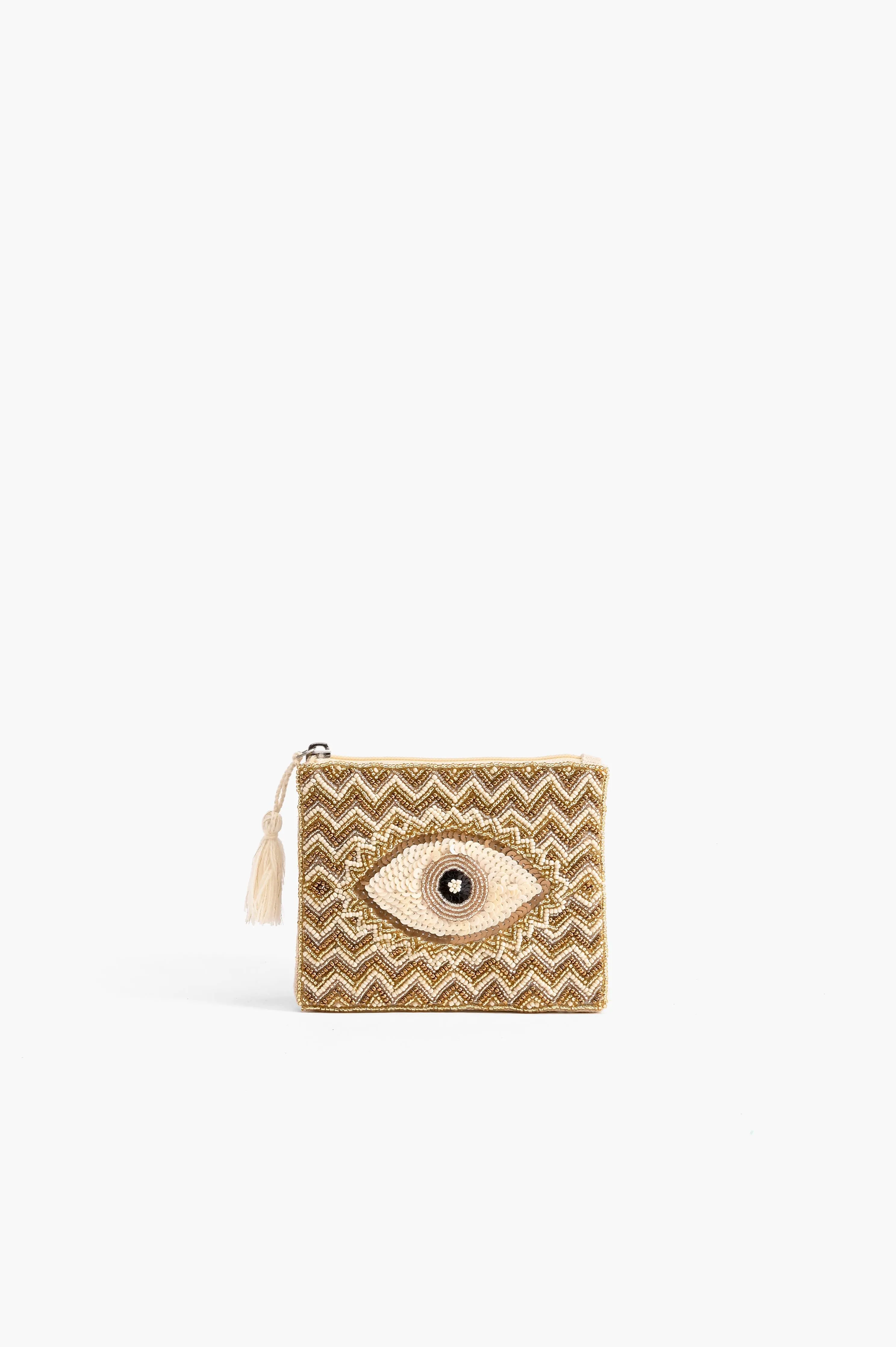 Embellished Evil Eye Coin Bag - Turquoise
