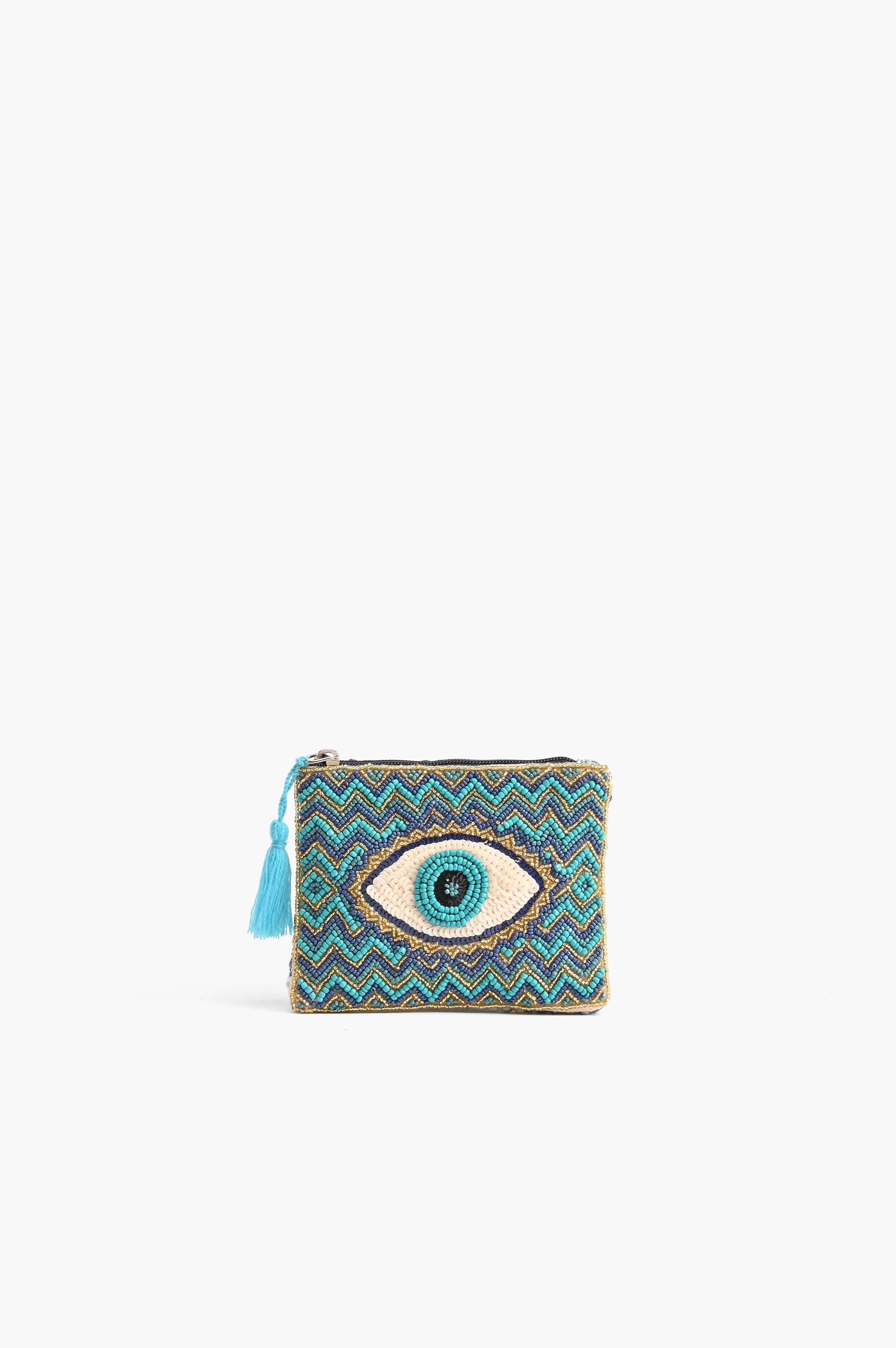 Embellished Evil Eye Coin Bag - Turquoise