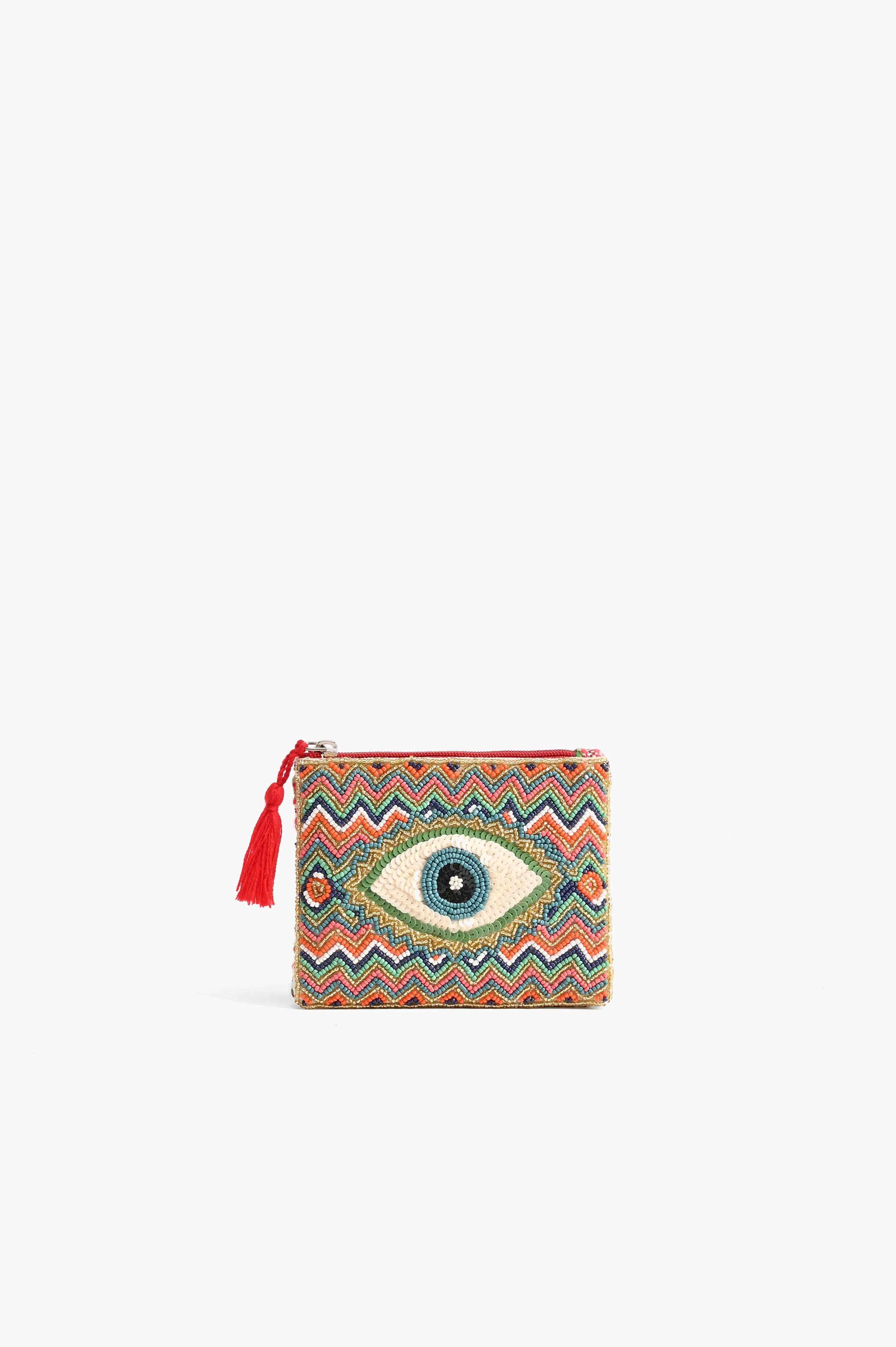 Embellished Evil Eye Coin Bag - Turquoise
