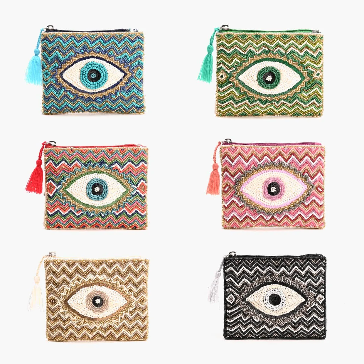 Embellished Evil Eye Coin Bag - Turquoise