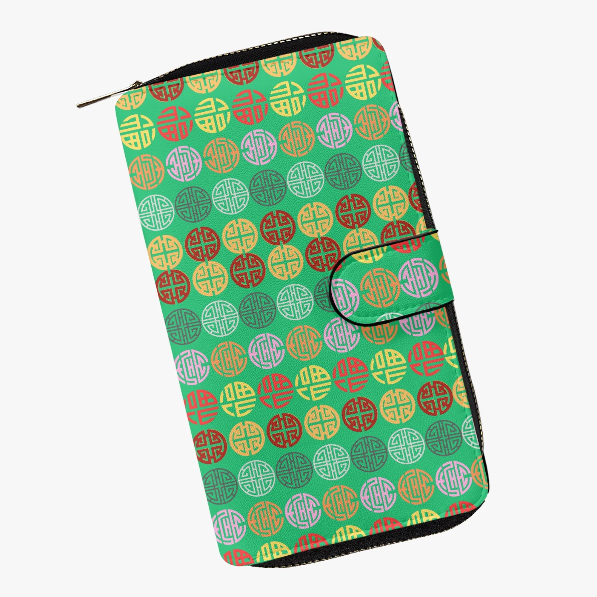 Emerald Green Fengshui Symbols Long Flap Wallet