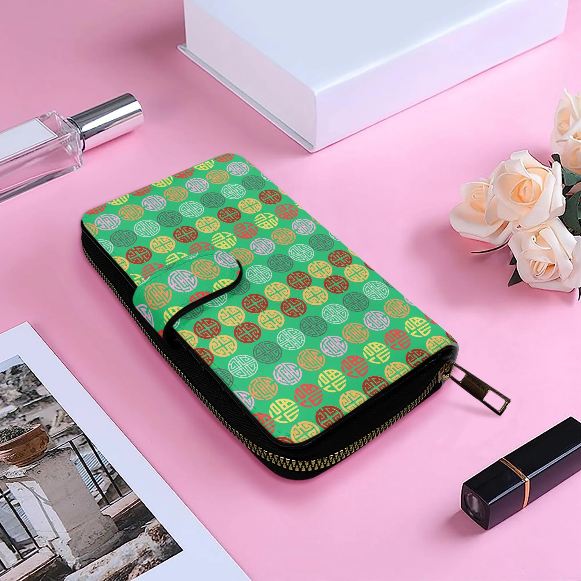 Emerald Green Fengshui Symbols Long Flap Wallet