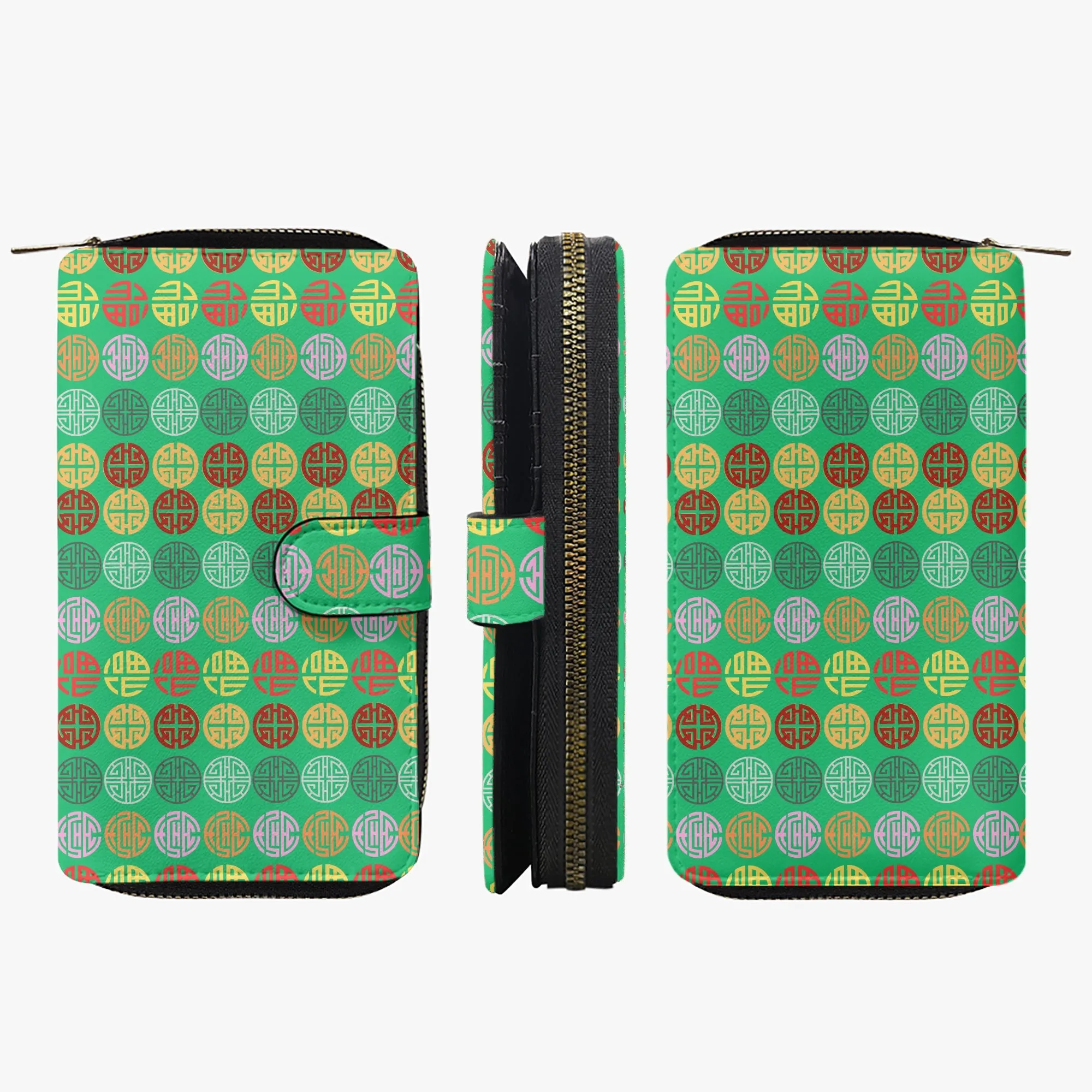 Emerald Green Fengshui Symbols Long Flap Wallet