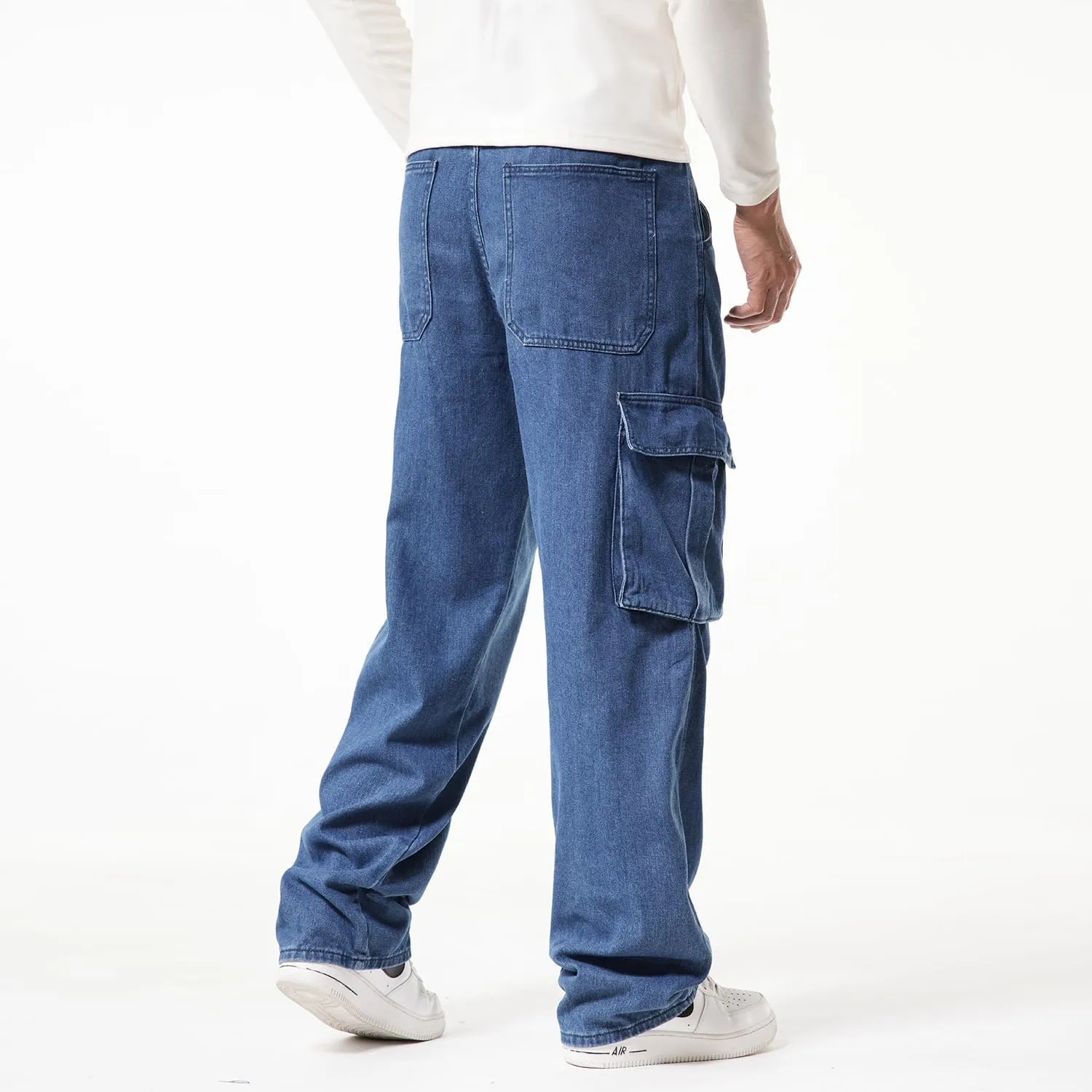 EnllerviiD Men's Baggy Cargo Jeans Straight Relaxed Fit Denim Work Pants Wide Leg Streetwear