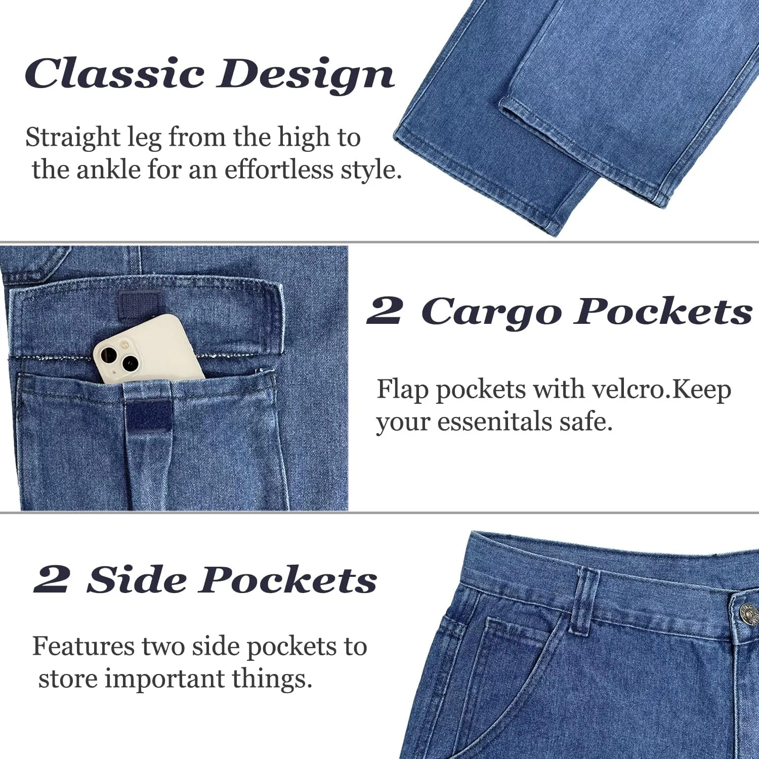 EnllerviiD Men's Baggy Cargo Jeans Straight Relaxed Fit Denim Work Pants Wide Leg Streetwear