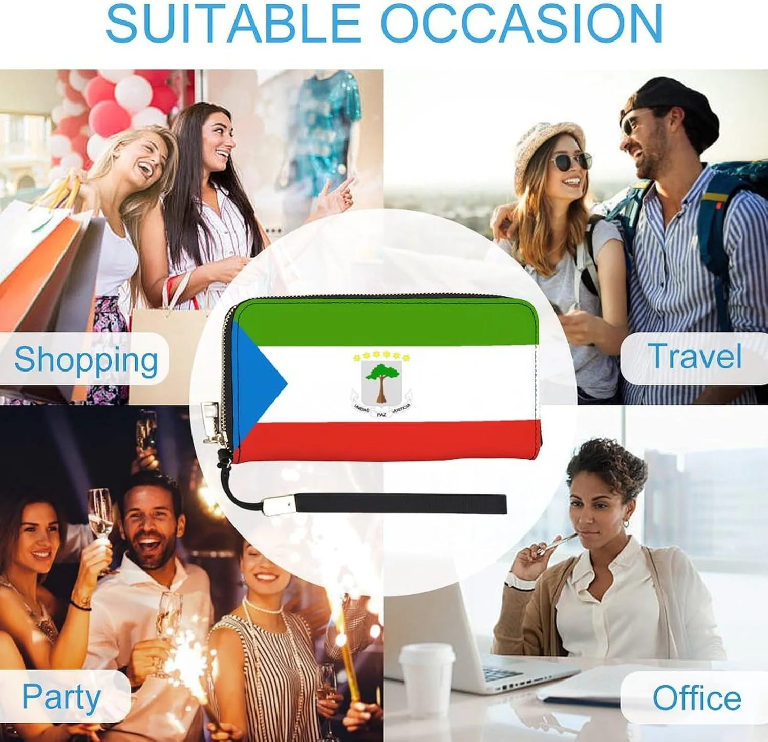 Equatorial Guinea Flag Wallet Long Zipper Purse with Removable Wristlet Women Men Stylish Travel Clutch