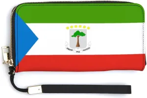 Equatorial Guinea Flag Wallet Long Zipper Purse with Removable Wristlet Women Men Stylish Travel Clutch