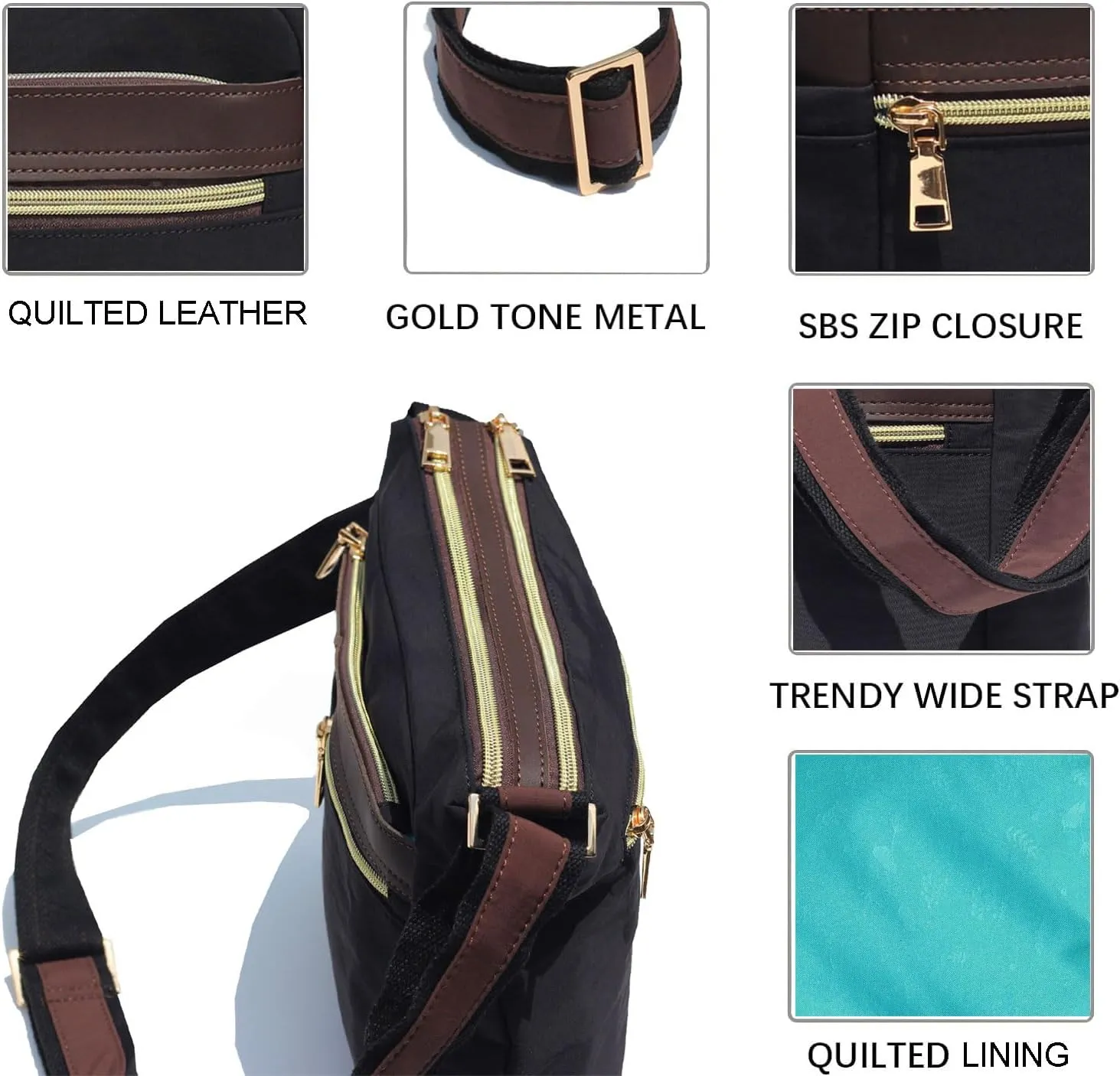 ESVAN Nylon Crossbody Bag For Women Waterproof Lightweight Casual Multi Pockets Shoulder Handbag Purse