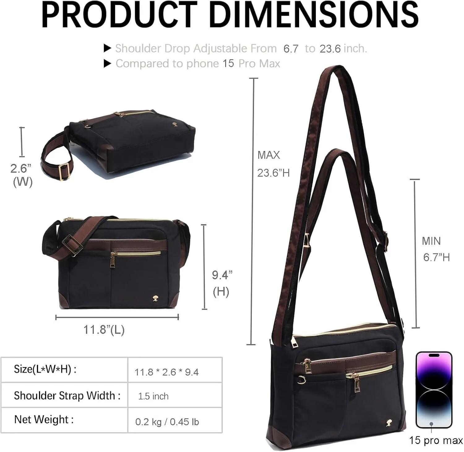 ESVAN Nylon Crossbody Bag For Women Waterproof Lightweight Casual Multi Pockets Shoulder Handbag Purse