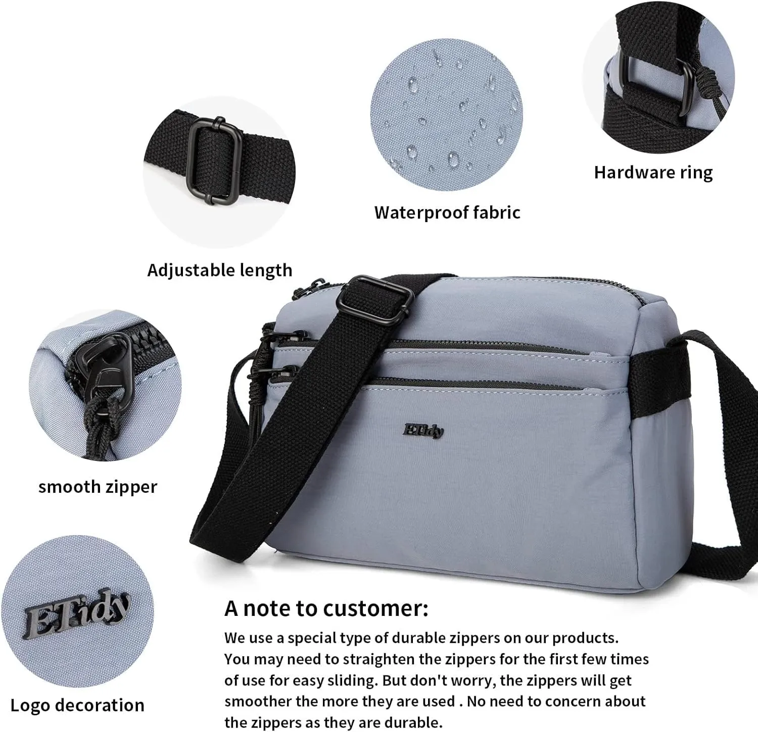 ETidy Nylon Crossbody Bag For Women Waterproof Lightweight Casual Shoulder Purse Hobo Bag