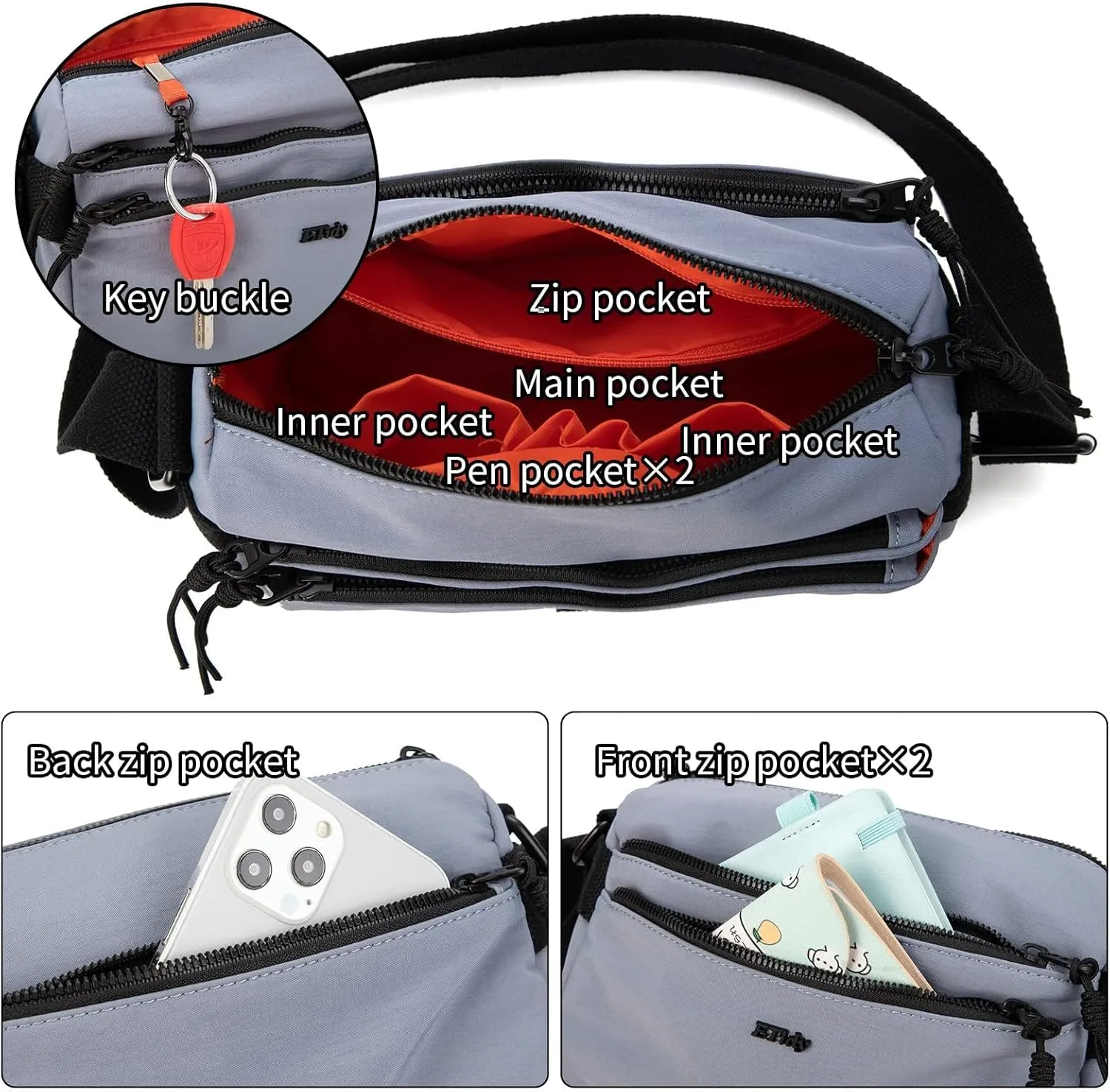 ETidy Nylon Crossbody Bag For Women Waterproof Lightweight Casual Shoulder Purse Hobo Bag