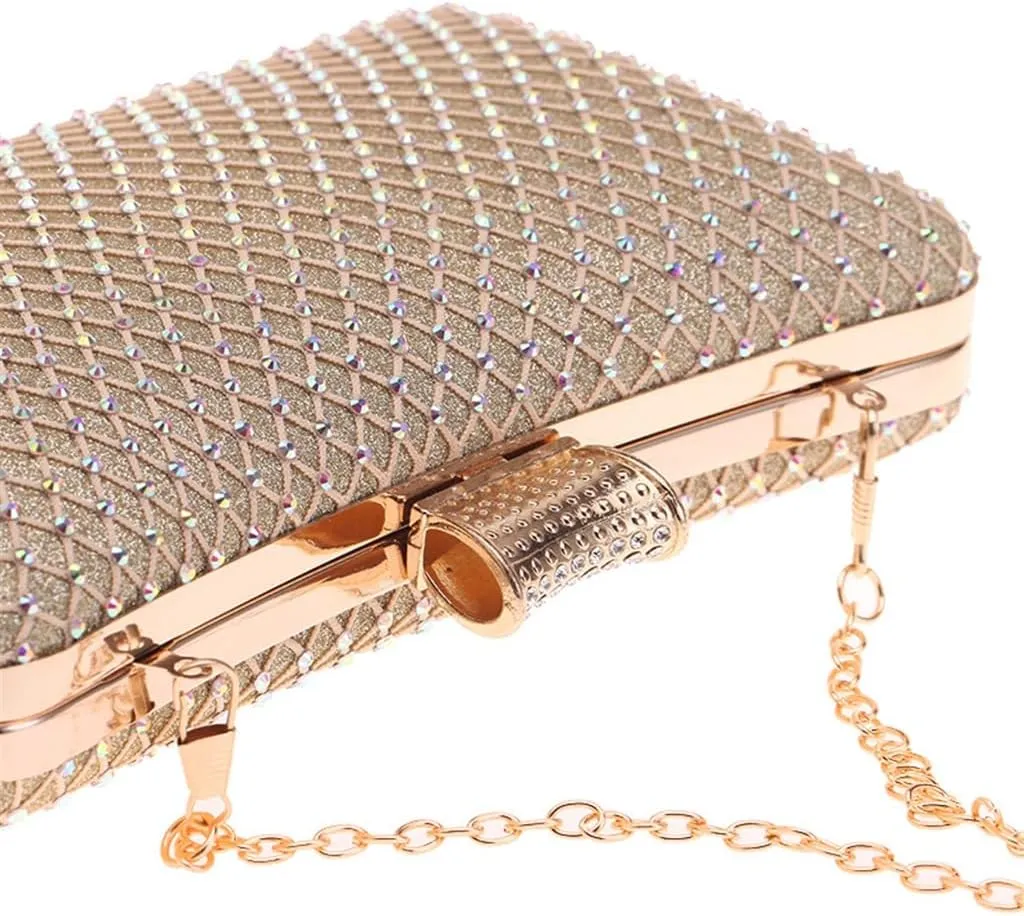 European and American Chain Shoulder Mesh Diamond Evening Banquet Bag Handheld Women's Bag