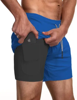 EVERWORTH Men's 2-in-1 Bodybuilding Workout Shorts Lightweight Gym Training Short Running Athletic Jogger with Zipper Pockets