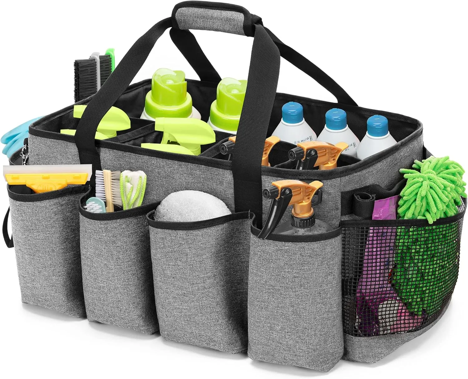 Extra-Large Cleaning Caddy, Cleaning Supplies Organizer with Handles for Cleaning Products Storage, Large Capacity Cleaning Tote Bag for Cleaning Tools for Car, Home & Housekeeping Work, Gray