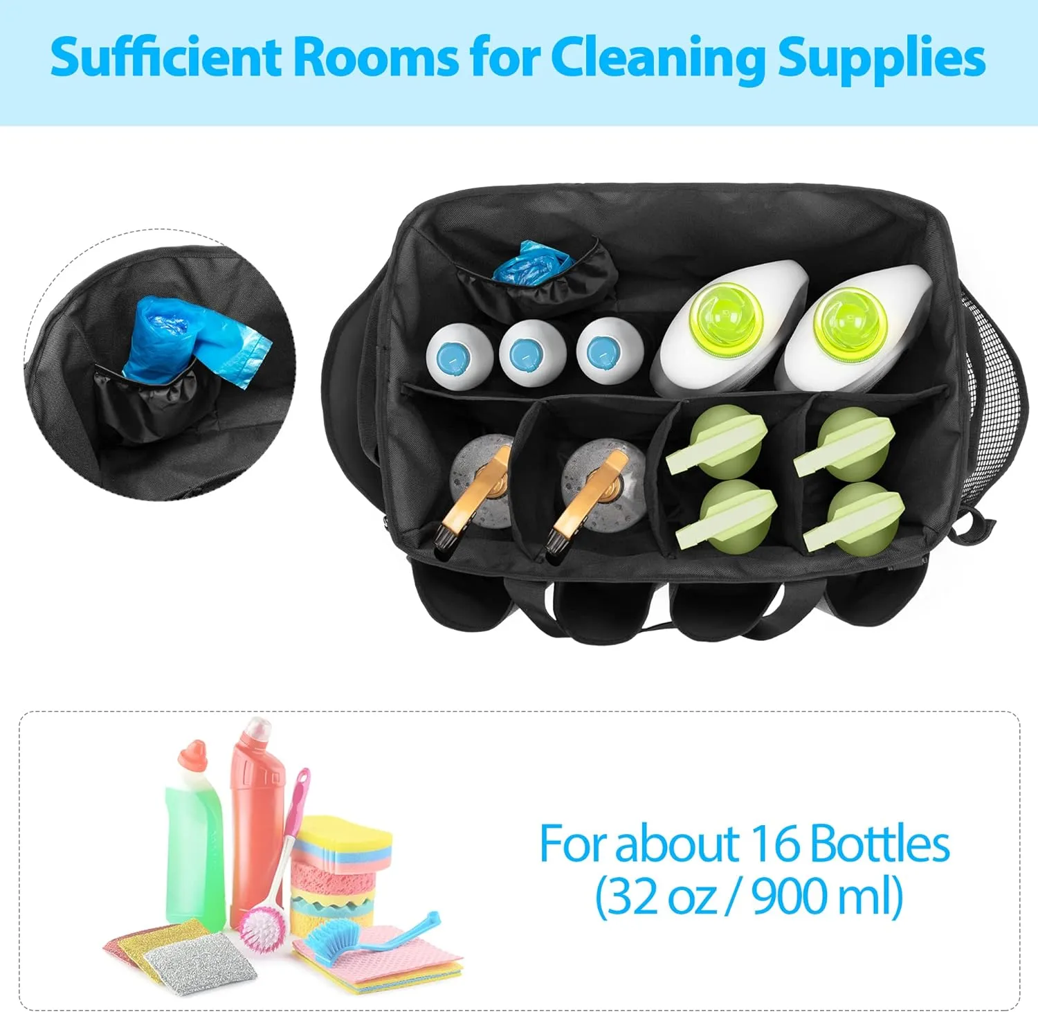 Extra-Large Cleaning Caddy, Cleaning Supplies Organizer with Handles for Cleaning Products Storage, Large Capacity Cleaning Tote Bag for Cleaning Tools for Car, Home & Housekeeping Work, Gray