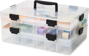 EZOWare 2-Tier Art Craft Storage Organizer Box with 118 Grid Compartments & Handle, Stackable Clear Plastic Adjustable Divider Container Bin for Jewelry, Building Block, Fishing, Sewing Supplies