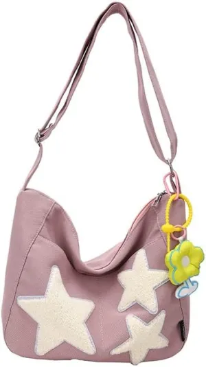 Fairycore Star Crossbody Bag for Women with Cutecore Pendant Lightweight Preppy Shoulder Pack Y2K Causal Travel Bag