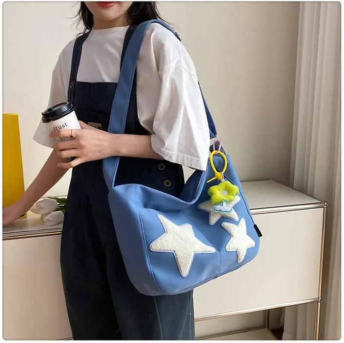 Fairycore Star Crossbody Bag for Women with Cutecore Pendant Lightweight Preppy Shoulder Pack Y2K Causal Travel Bag