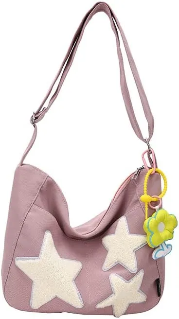 Fairycore Star Crossbody Bag for Women with Cutecore Pendant Lightweight Preppy Shoulder Pack Y2K Causal Travel Bag