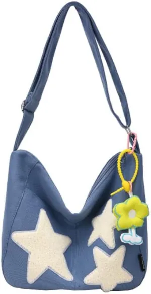 Fairycore Star Crossbody Bag for Women with Cutecore Pendant Lightweight Preppy Shoulder Pack Y2K Causal Travel Bag