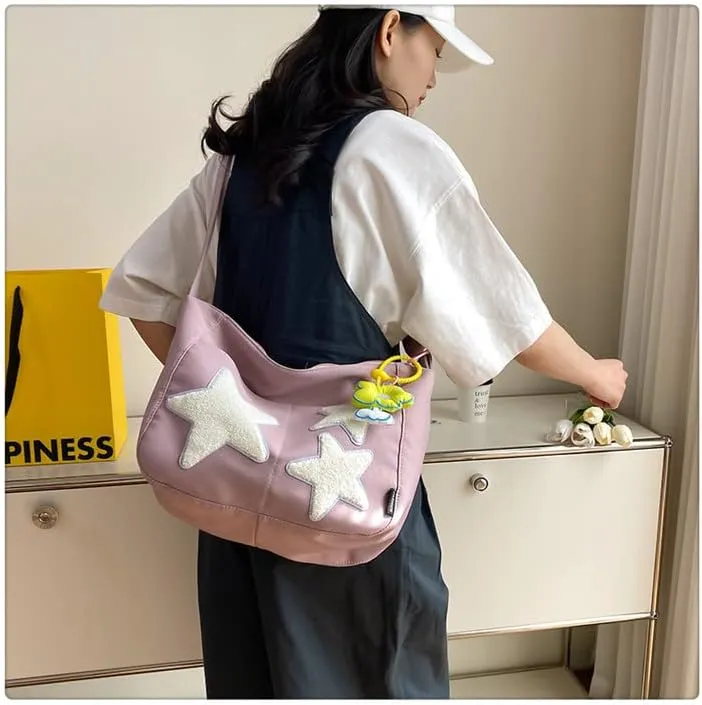 Fairycore Star Crossbody Bag for Women with Cutecore Pendant Lightweight Preppy Shoulder Pack Y2K Causal Travel Bag